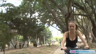 Busty fit teen slut cycles around town