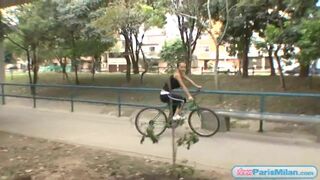 Busty fit teen slut cycles around town