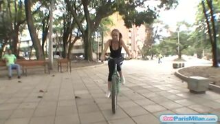 Busty fit teen slut cycles around town