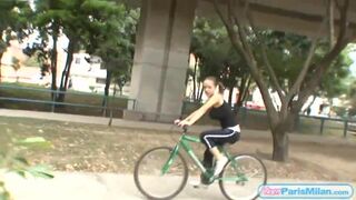 Busty fit teen slut cycles around town