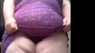 Purple-Dressed SSBBW Shows Off and Plays with Her Giant Belly