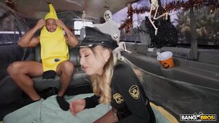 Sexy Mads Flores Gets Picked Up And Gets Offered A Halloween Treat, Derek's Big Cock