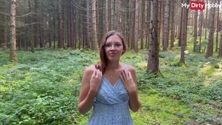 POV Nerdy Amateur LuckyLucy18 sucks cock outdoors in the forest