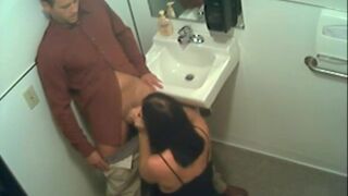 Bathroom blowjob caught on spy cam on date night