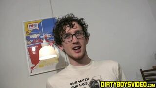 Skinny curly haired amateur jerking off his thick dick solo