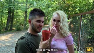 Young blonde babe was moaning so hard while Hunter fucked her outdoors