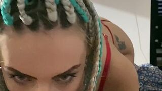 Punk hooker give blowjob, gets fucked and eats her own creampie