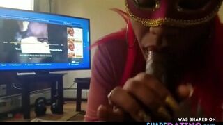 Masked Ebony Amateur Gives Blowjob and Swallows