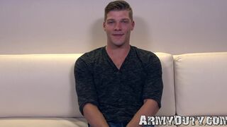 Young soldier is happy to show his big dick and masturbates