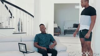 Ebony dudes Liam Cyber and Timarrie Baker engage in throat fucking and ass hammering