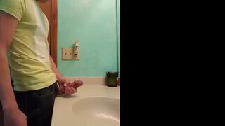 Big-Cock Latin Hunk Jerks Off in Bathroom