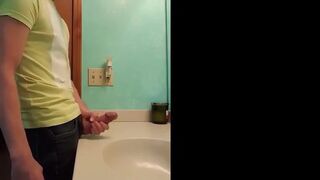 Big-Cock Latin Hunk Jerks Off in Bathroom