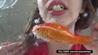 Evil woman devours all her fish alive - Vore Giantess