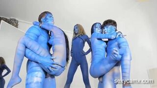 Hardcore Avatar cosplay orgy with four hot teen sluts