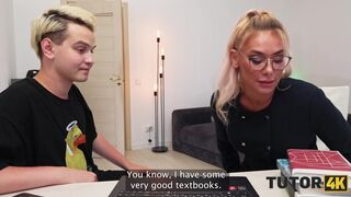 Russian blonde tutor got some cum into her coffee and then into her mouth