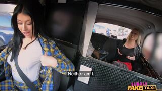 Amber Jayne and Atlanta Moreno get caught in public having lesbian sex in a Taxi