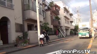 Hidden camera recorded kinky Japanese babes pissing outdoor