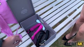 Debt collector got so horny when he saw hot debtor’s sex toys collection