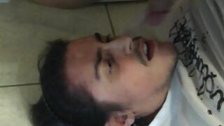 Self-sucking hunk masturbates and tastes his own cum