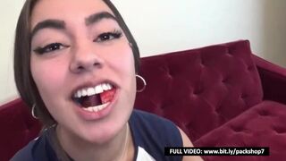 Hot woman eats watermelon with live fish - giantess vore