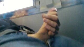 Str8 Big-Cock Hunk Strokes on the Bus