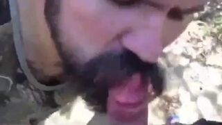 Bearded Daddy Gives Facial in the Woods