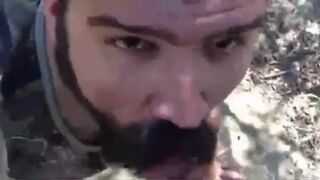 Bearded Daddy Gives Facial in the Woods