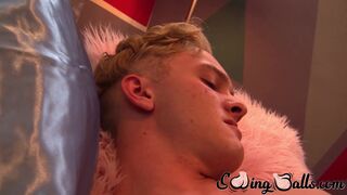 Slim blonde Oliver Tucker plugs a  dildo in his ass and then proceeds to harvest cum