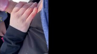 Public Blowjob and Handjob with Cum on Her Big Tits