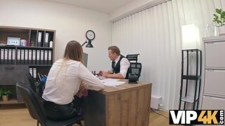 Busty beauty Maya came for a loan and got a big cock inside her pussy in the office