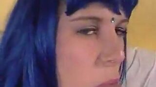 Blue-Haired Crossdresser Sucks Amateur Cock