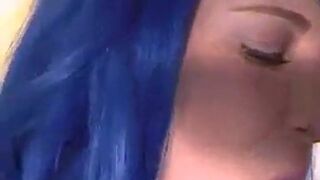 Blue-Haired Crossdresser Sucks Amateur Cock