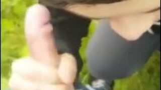 Twink Sucks Big Cock Outdoors and Swallows Cum