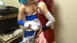 2 Asian Crossdressers Give a Handjob