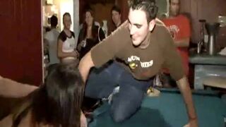 Premium GFs - Petite coed whore fucked across pool table