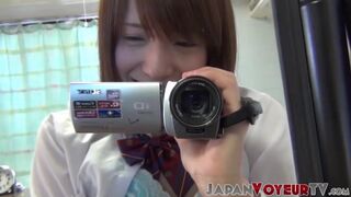 Japanese babe Harumi films herself jerking off solo