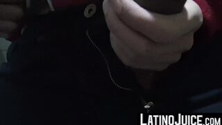 LatinoJuice.com - Me and kinky Nicolas jerk each others huge cocks inside the public