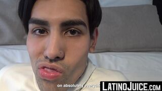 LatinoJuice.com - Cute twink Bryan finds himself enduring a huge cock entering his we