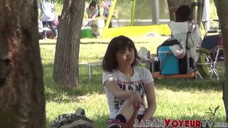 Japanese babe plays with her puffy pussy on hidden camera