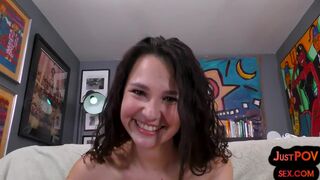 POV amateur smallboobs teen talks dirty and rides BFs dick