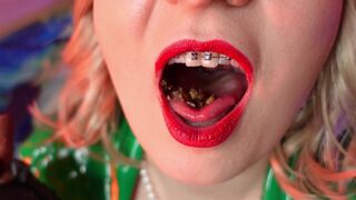 food fetish mukbang - blowing candy into mouth ASMR