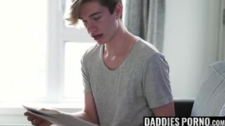 DaddiesPorno.com - Horny twink kneels for stepdaddys enormous dick in me