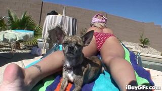 Blonde gets her tits out under the sun