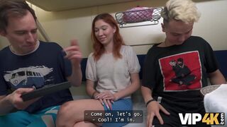 Young redhead does anal for a strangers attention in the train