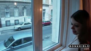 Public Threesome at the Window with Babes