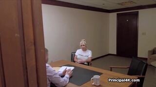 Bikini milf blows head teacher at his office