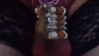 new chastity fish basket with lock metal rings and blue plug in urethra