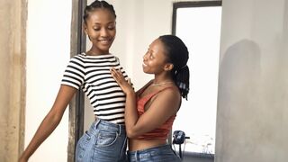 African Lesbians Channel - Ebony shy lesbian roommates are curious about sex and pussy taste