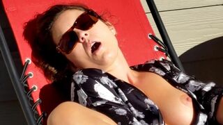 Big-Titted Brunette Masturbates with Eggplant Outdoors