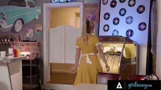 GIRLSWAY - Vintage Waitress MILF Serene Siren Goes Wild On Diner Last Petite Customer Alexis Tae